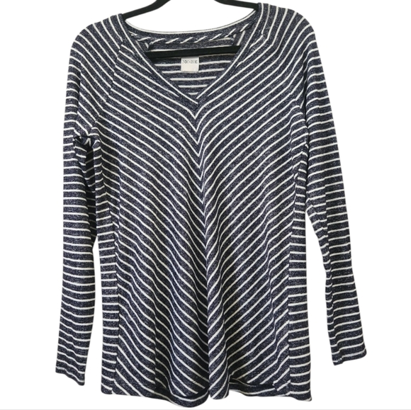 NIC+ZOE Stripe Top Size Medium Long Sleeve V-Neck Soft Knit Casual Fall Shirt - Picture 1 of 5